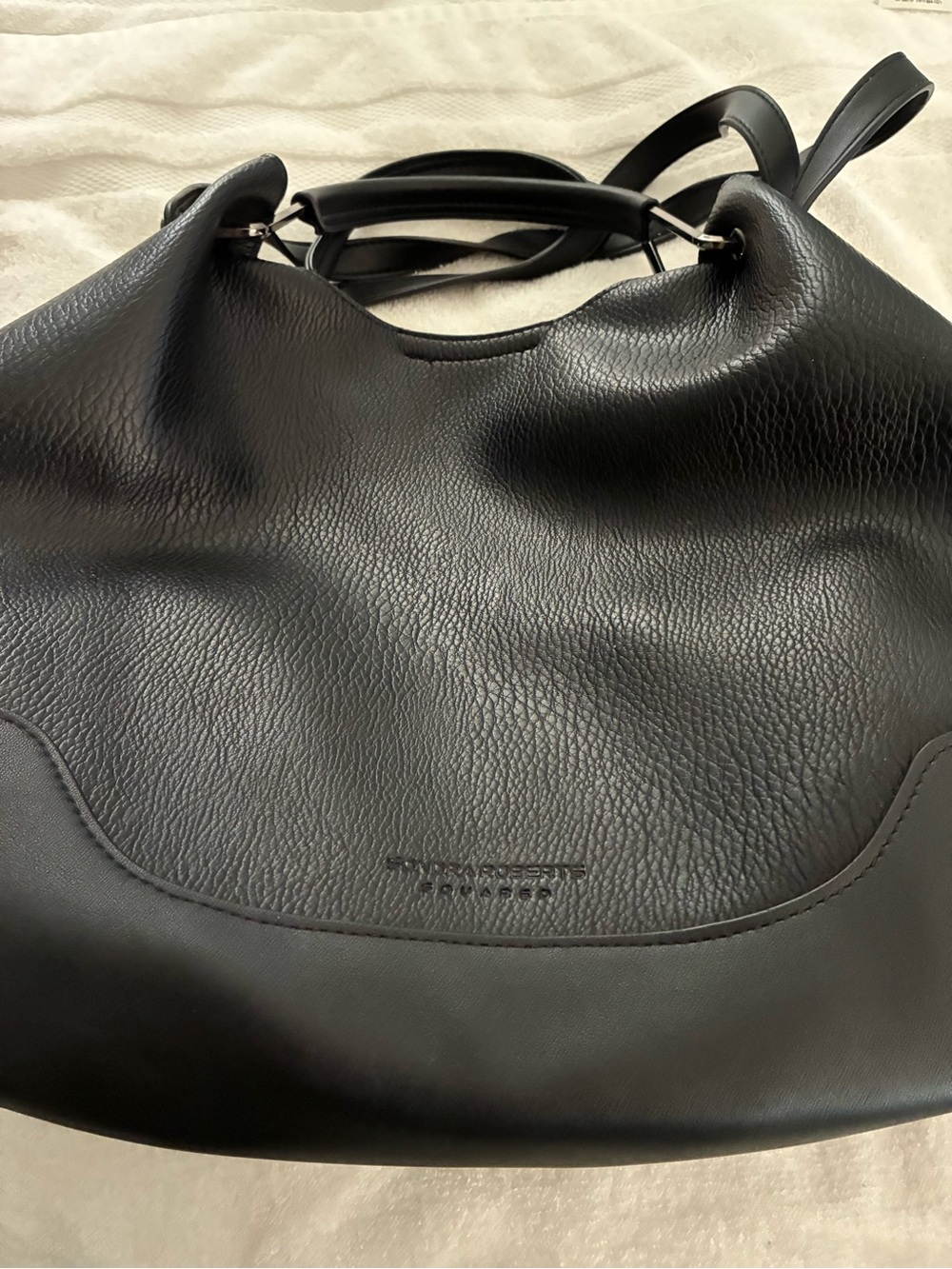 Black Leather Shoulder Tote with Subtle Logo